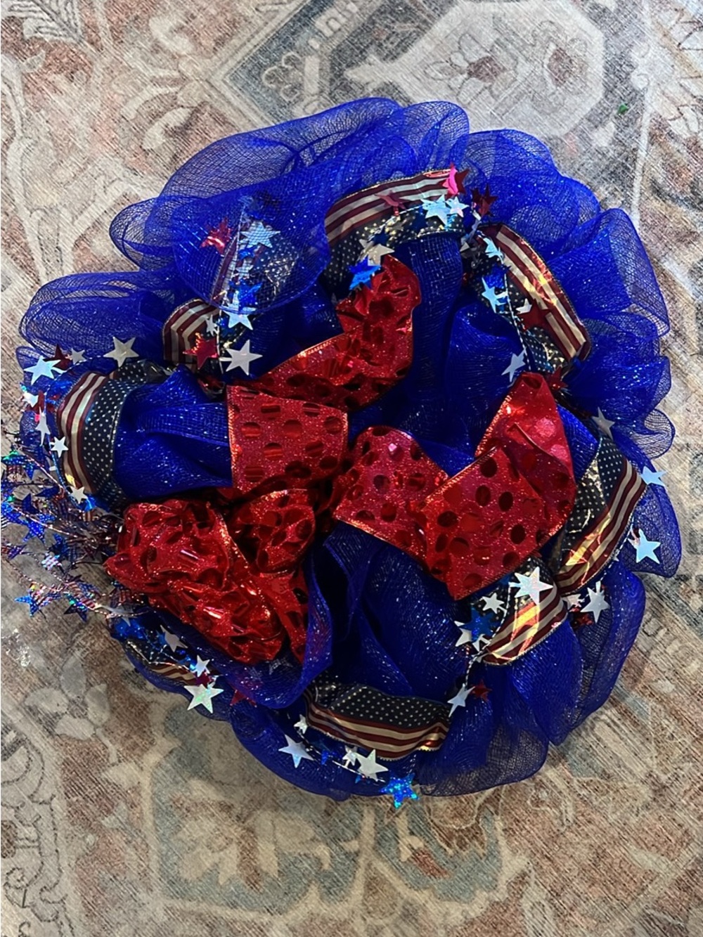 Patriotic Red & Blue Decorative Wreath